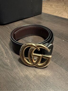 Gucci Black Leather Belt with Gold Double-G Buckle